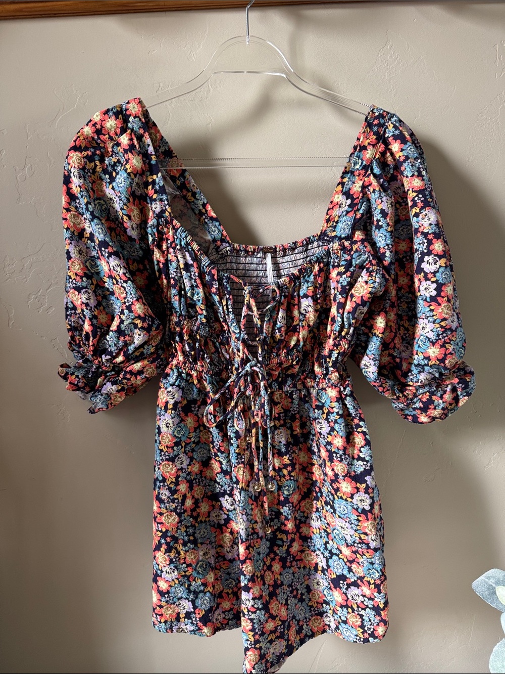 Free People Navy Floral Smocked Romper